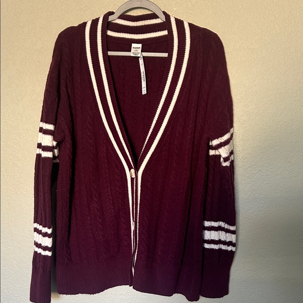 Victoria’s Secret PINK brand Maroon and White Cardigan Sweater